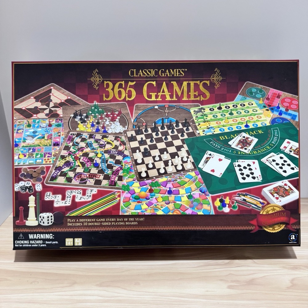 Classic Games 365 Game Set Board Games, Cards Dice, Double Sided Boards Open Box